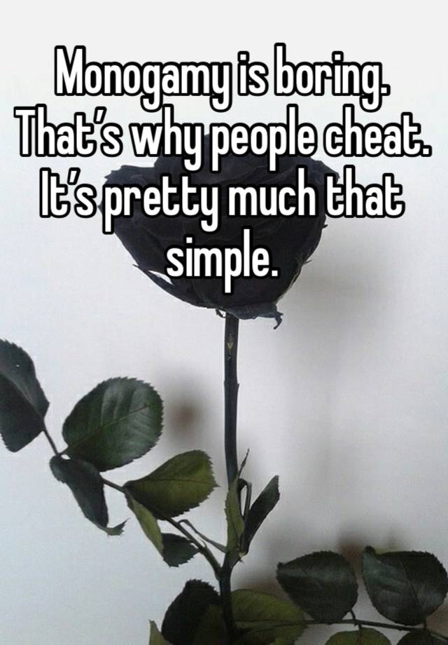 Monogamy is boring. That’s why people cheat. It’s pretty much that simple. 