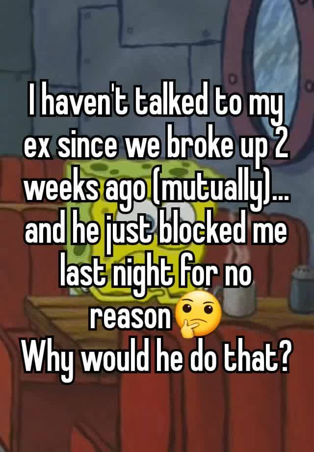 I haven't talked to my ex since we broke up 2 weeks ago (mutually)... and he just blocked me last night for no reason🤔
Why would he do that?