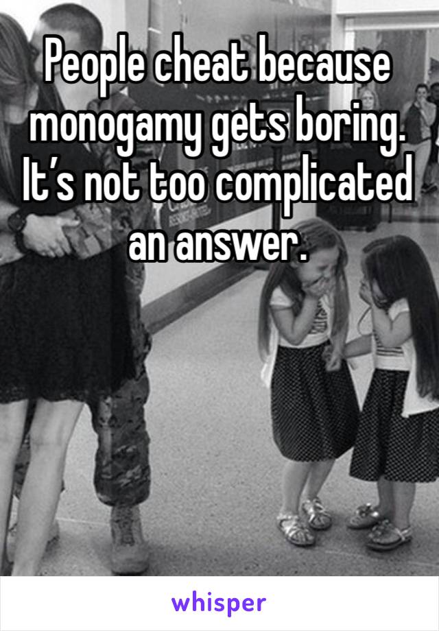 People cheat because monogamy gets boring. It’s not too complicated an answer. 
