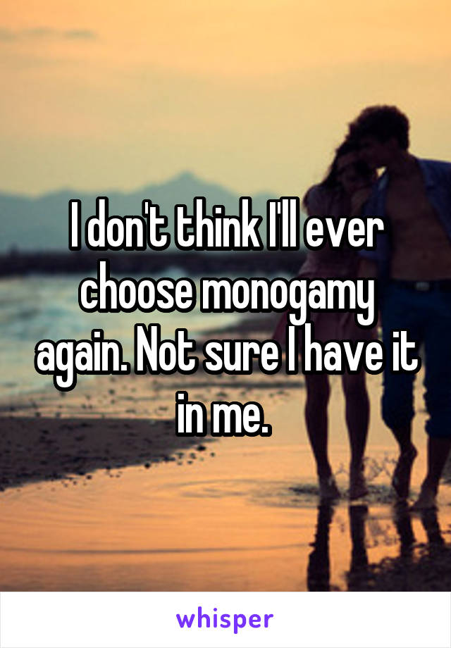 I don't think I'll ever choose monogamy again. Not sure I have it in me. 