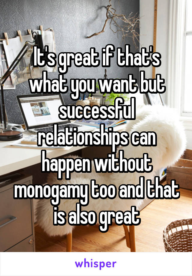 It's great if that's what you want but successful relationships can happen without monogamy too and that is also great