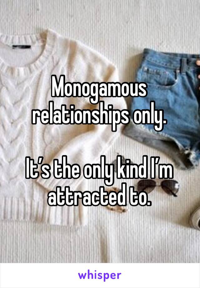 Monogamous relationships only.

It’s the only kind I’m attracted to. 