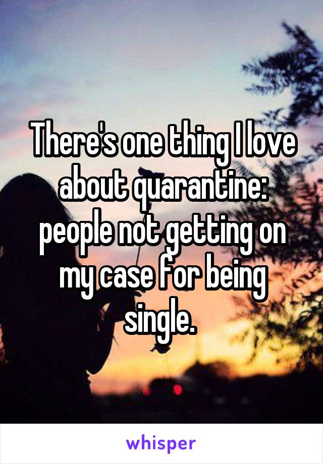 There's one thing I love about quarantine: people not getting on my case for being single. 