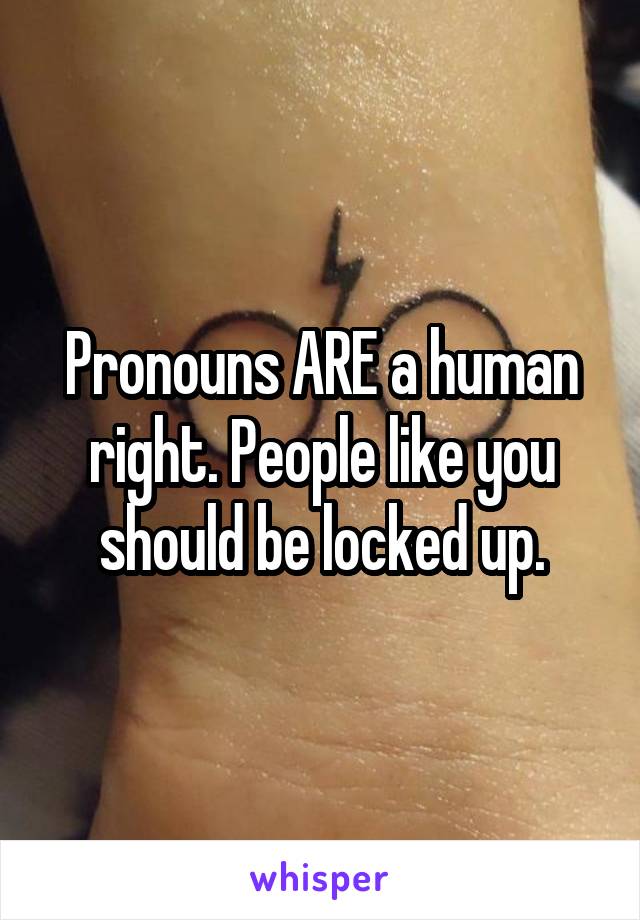 Pronouns ARE a human right. People like you should be locked up.