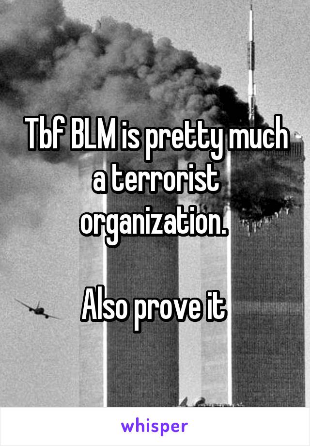 Tbf BLM is pretty much a terrorist organization. 

Also prove it 