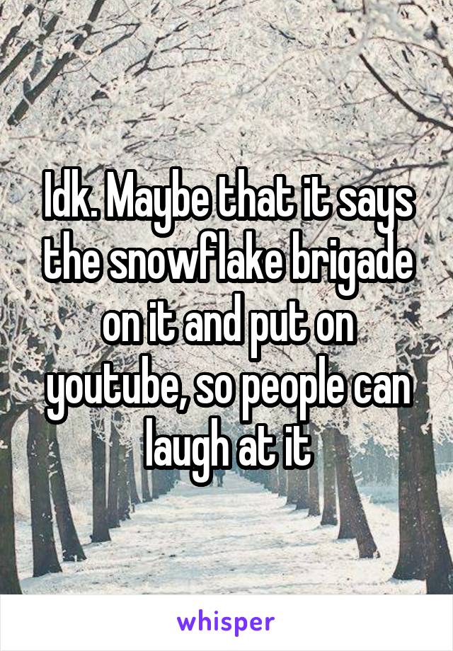 Idk. Maybe that it says the snowflake brigade on it and put on youtube, so people can laugh at it