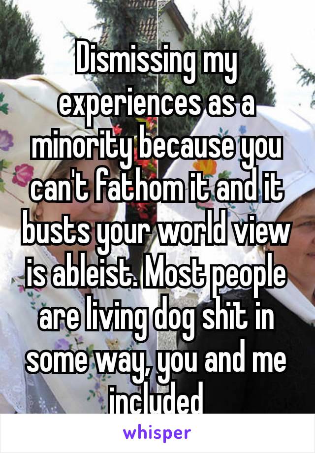 Dismissing my experiences as a minority because you can't fathom it and it busts your world view is ableist. Most people are living dog shït in some way, you and me included