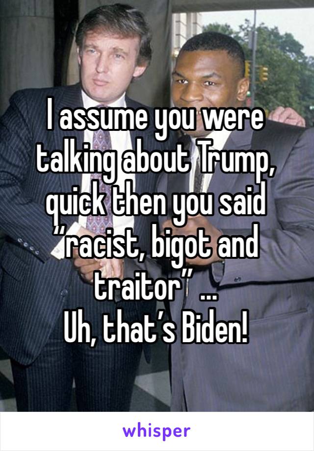 I assume you were talking about Trump, quick then you said “racist, bigot and traitor” ... 
Uh, that’s Biden!