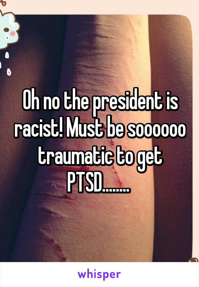 Oh no the president is racist! Must be soooooo traumatic to get PTSD........ 