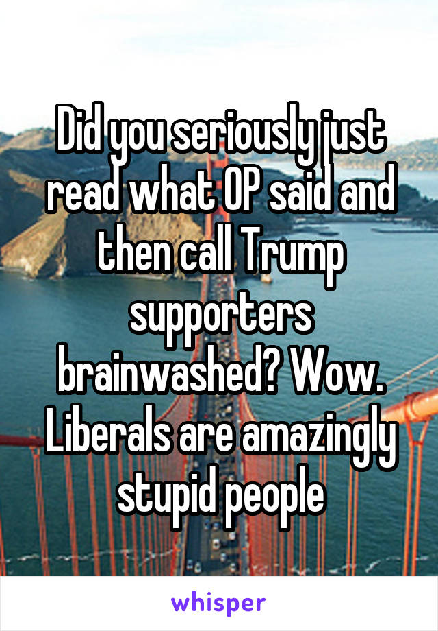 Did you seriously just read what OP said and then call Trump supporters brainwashed? Wow. Liberals are amazingly stupid people