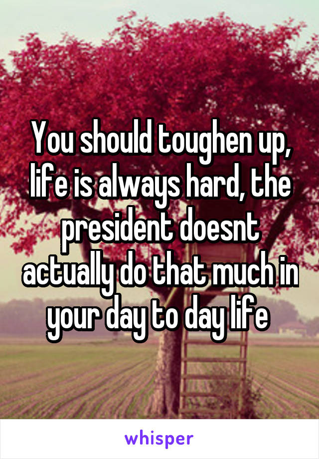 You should toughen up, life is always hard, the president doesnt actually do that much in your day to day life 