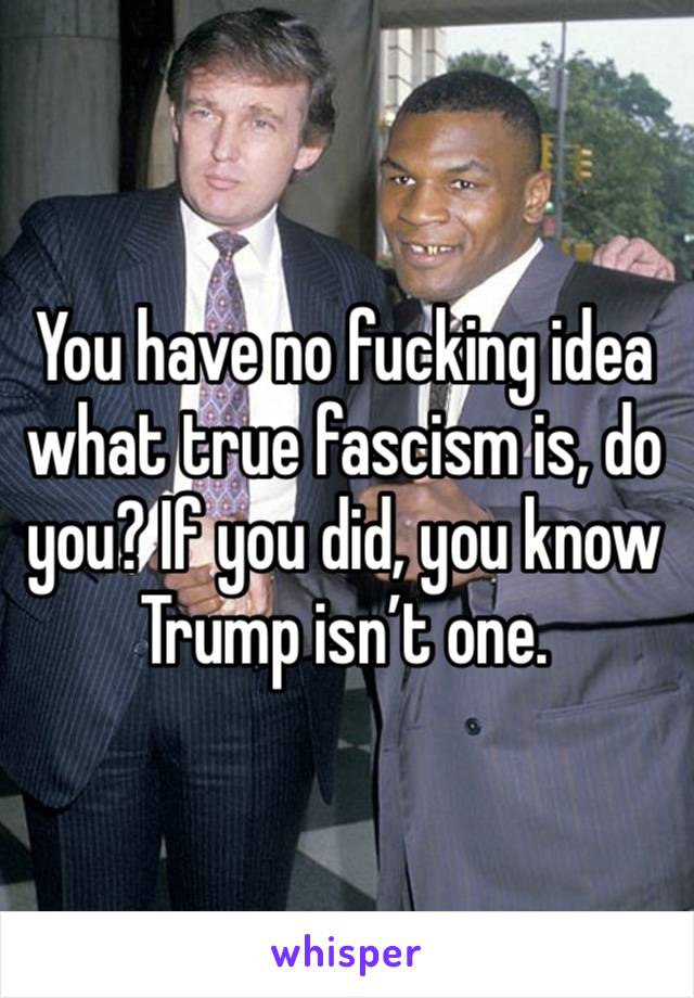 You have no fucking idea what true fascism is, do you? If you did, you know Trump isn’t one.