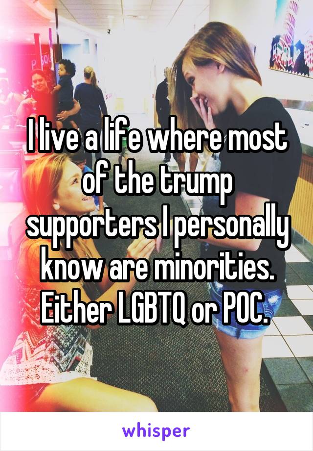 I live a life where most of the trump supporters I personally know are minorities. Either LGBTQ or POC. 