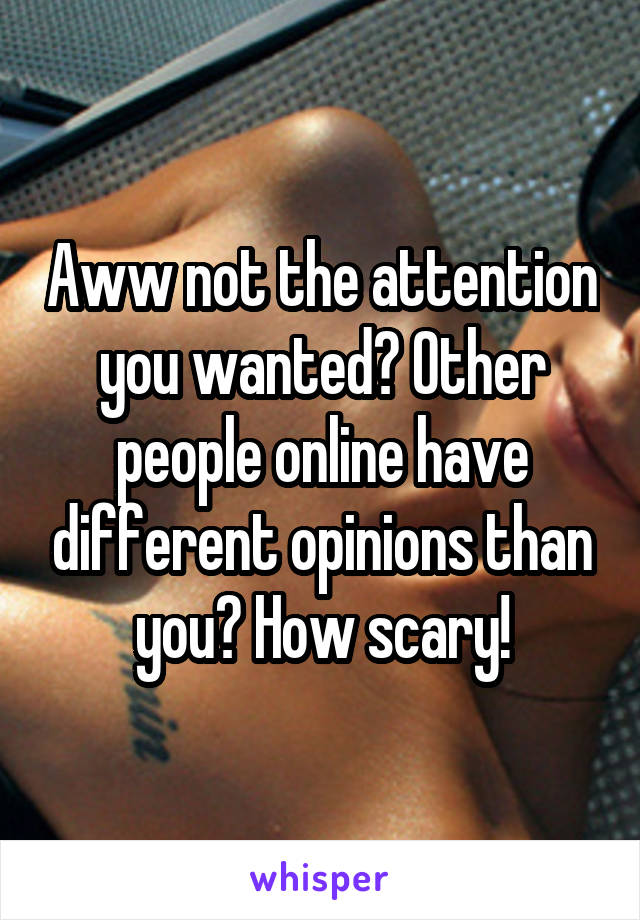 Aww not the attention you wanted? Other people online have different opinions than you? How scary!