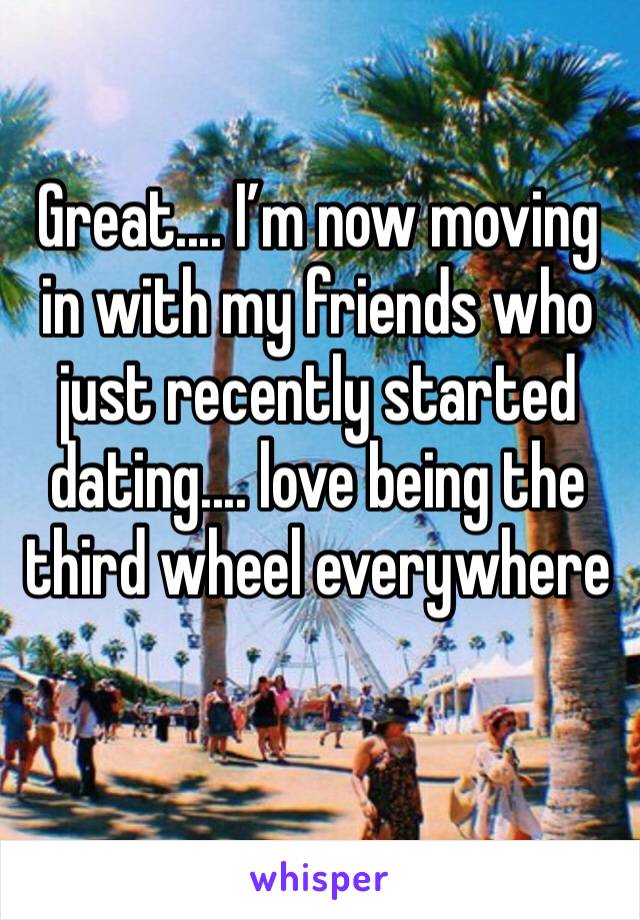 Great.... I’m now moving in with my friends who just recently started dating.... love being the third wheel everywhere 