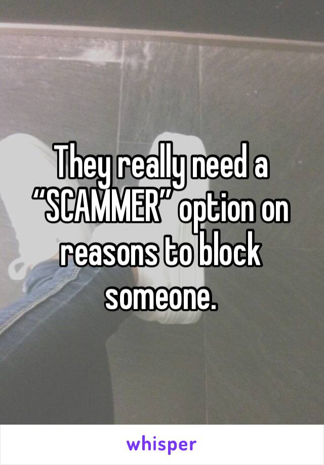 They really need a “SCAMMER” option on reasons to block someone. 