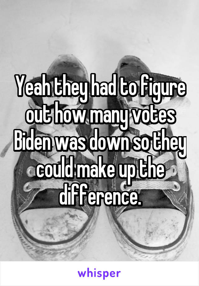 Yeah they had to figure out how many votes Biden was down so they could make up the difference.