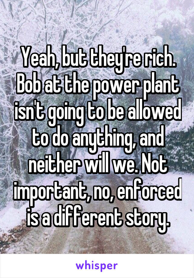 Yeah, but they're rich. Bob at the power plant isn't going to be allowed to do anything, and neither will we. Not important, no, enforced is a different story.