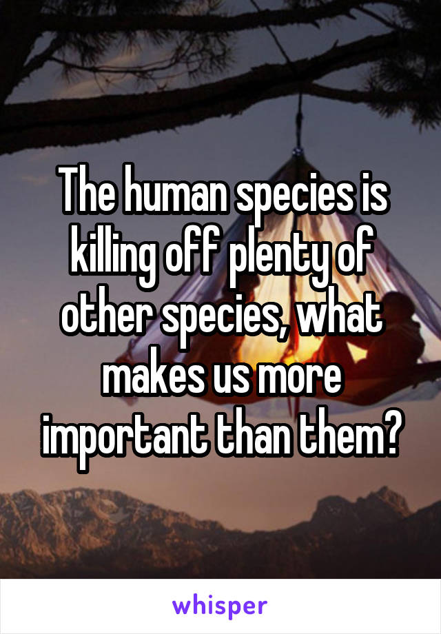 The human species is killing off plenty of other species, what makes us more important than them?