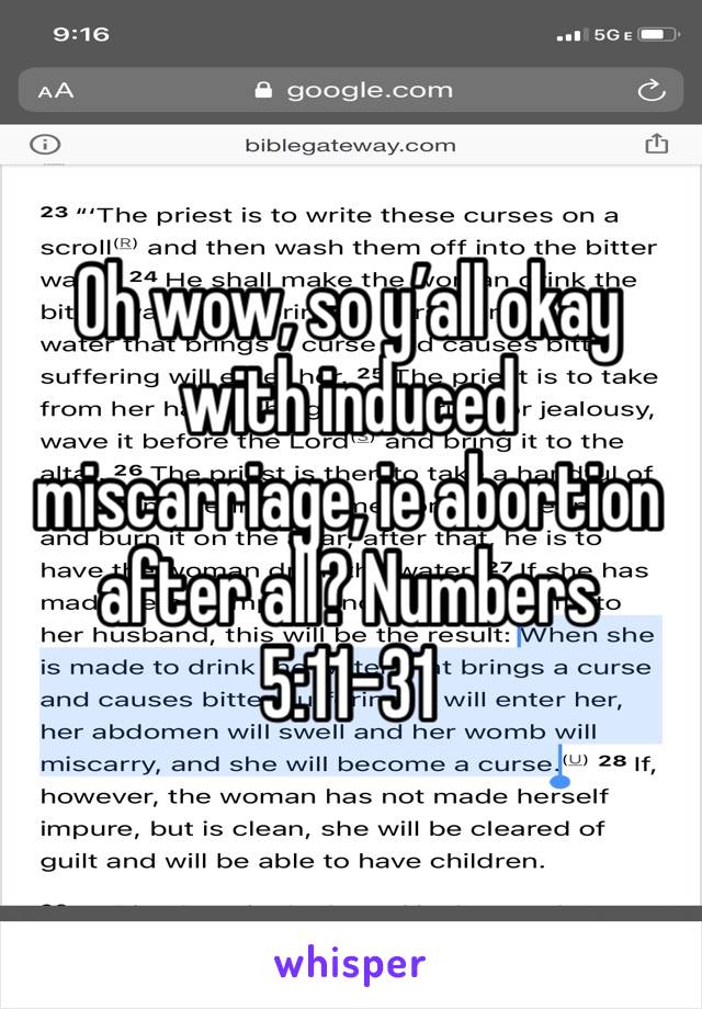 Oh wow, so y’all okay with induced miscarriage, ie abortion after all? Numbers 5:11-31