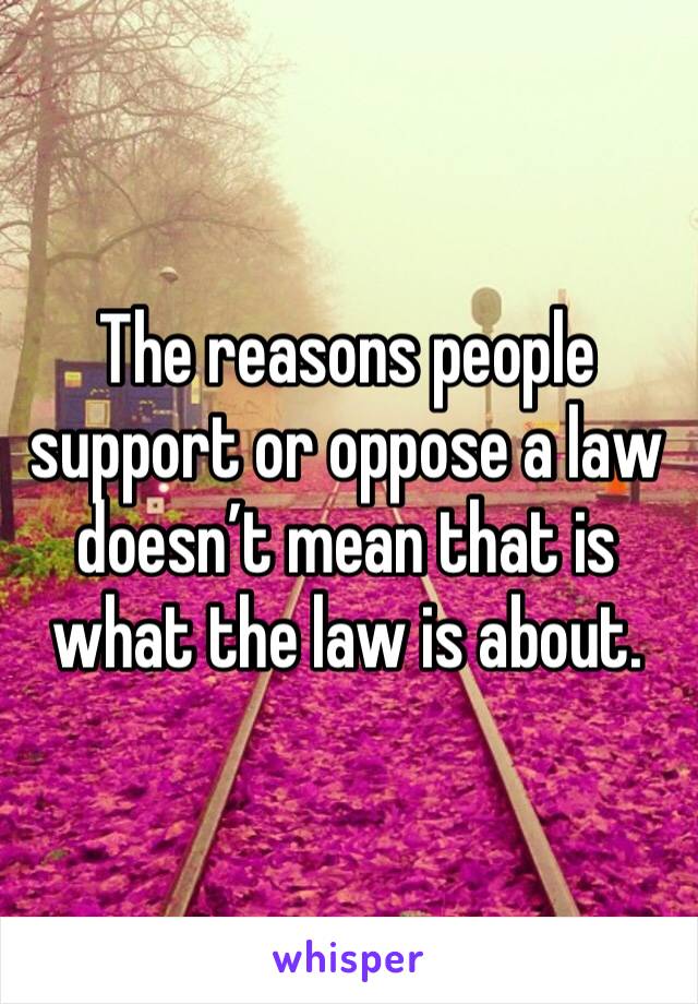 The reasons people support or oppose a law doesn’t mean that is what the law is about.