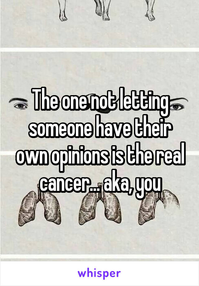 The one not letting someone have their own opinions is the real cancer... aka, you