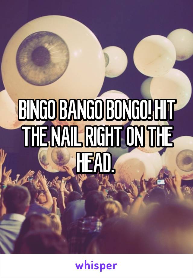 BINGO BANGO BONGO! HIT THE NAIL RIGHT ON THE HEAD. 