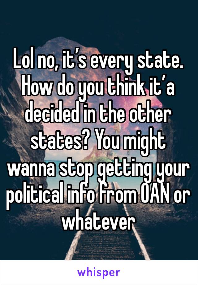 Lol no, it’s every state. How do you think it’a decided in the other states? You might wanna stop getting your political info from OAN or whatever 