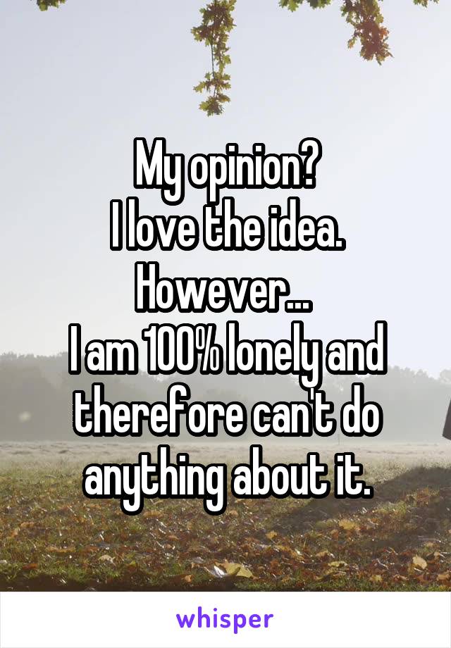 My opinion?
I love the idea.
However... 
I am 100% lonely and therefore can't do anything about it.