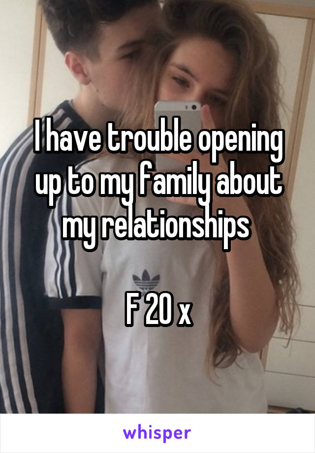 I have trouble opening up to my family about my relationships 

F 20 x