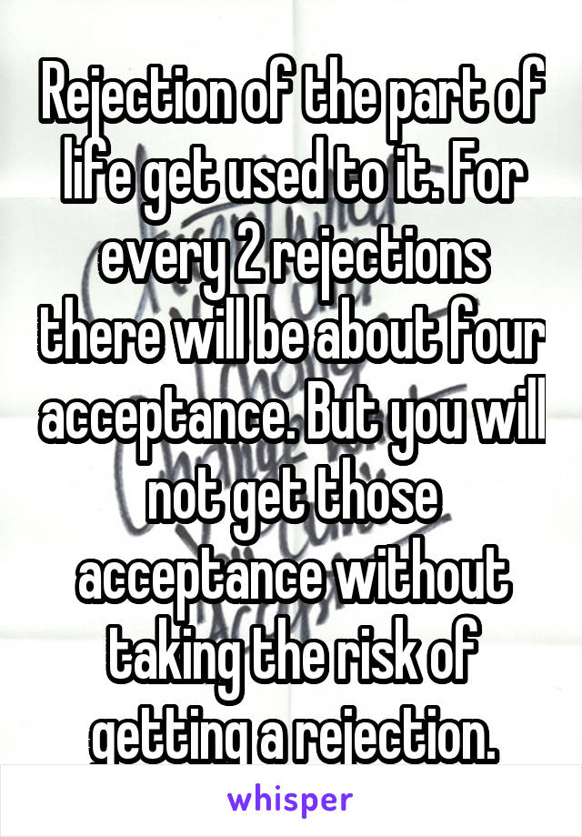 Rejection of the part of life get used to it. For every 2 rejections there will be about four acceptance. But you will not get those acceptance without taking the risk of getting a rejection.