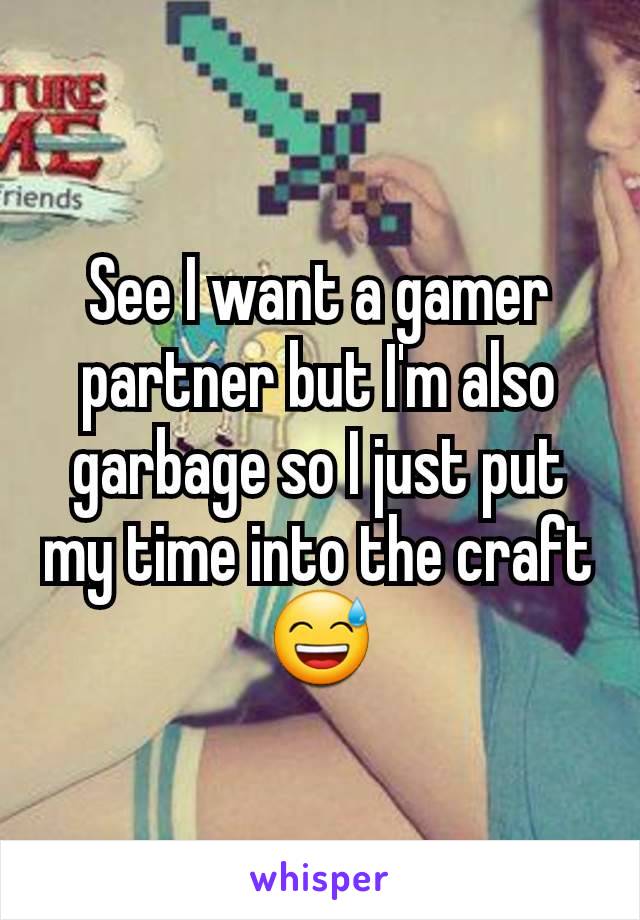 See I want a gamer partner but I'm also garbage so I just put my time into the craft 😅