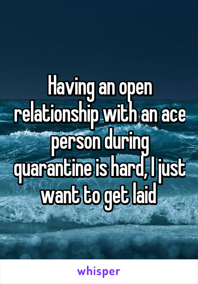 Having an open relationship with an ace person during quarantine is hard, I just want to get laid 