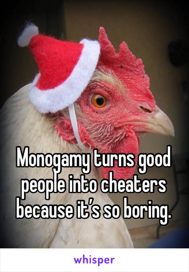 Monogamy turns good people into cheaters because it’s so boring. 