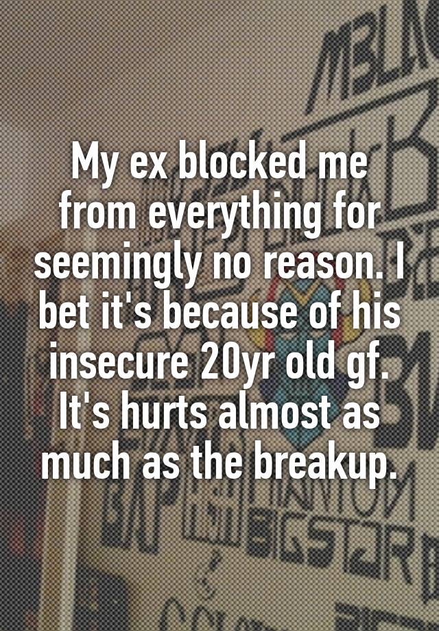 My ex blocked me from everything for seemingly no reason. I bet it's because of his insecure 20yr old gf. It's hurts almost as much as the breakup.