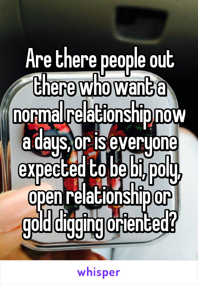 Are there people out there who want a normal relationship now a days, or is everyone expected to be bi, poly, open relationship or gold digging oriented?