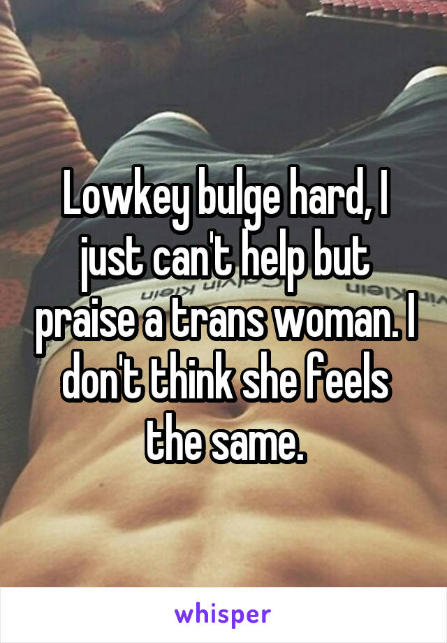 Lowkey bulge hard, I just can't help but praise a trans woman. I don't think she feels the same.