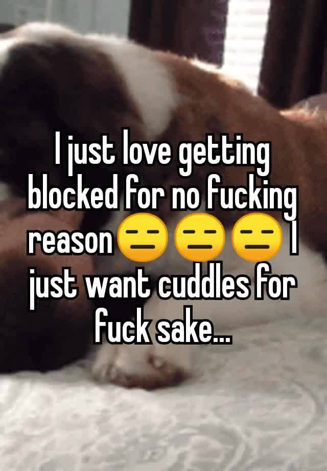 I just love getting blocked for no fucking reason😑😑😑 I just want cuddles for fuck sake...