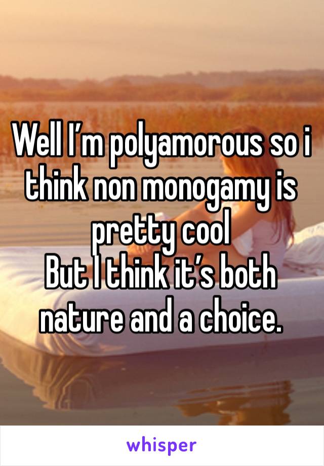 Well I’m polyamorous so i think non monogamy is pretty cool
But I think it’s both nature and a choice. 