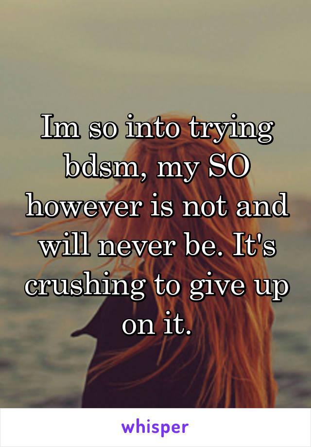 Im so into trying bdsm, my SO however is not and will never be. It's crushing to give up on it.