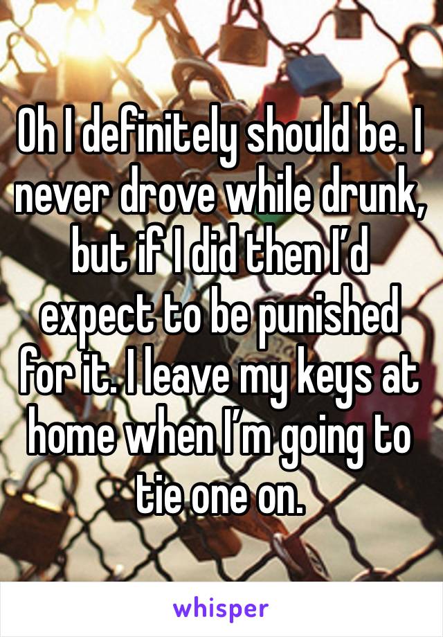 Oh I definitely should be. I never drove while drunk, but if I did then I’d expect to be punished for it. I leave my keys at home when I’m going to tie one on. 