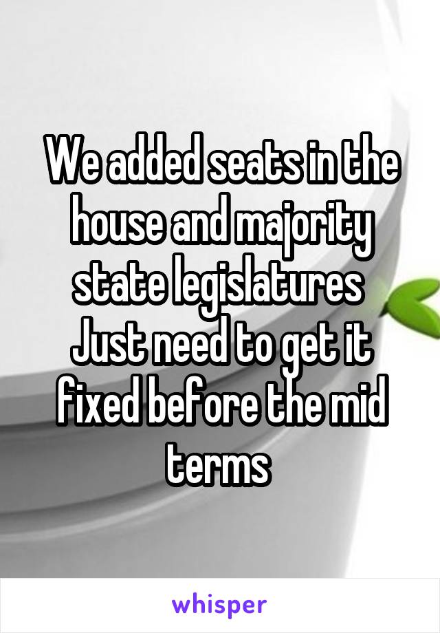 We added seats in the house and majority state legislatures 
Just need to get it fixed before the mid terms 