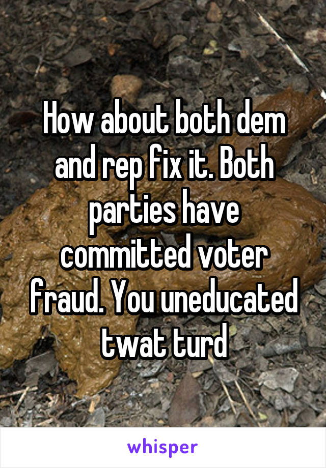 How about both dem and rep fix it. Both parties have committed voter fraud. You uneducated twat turd