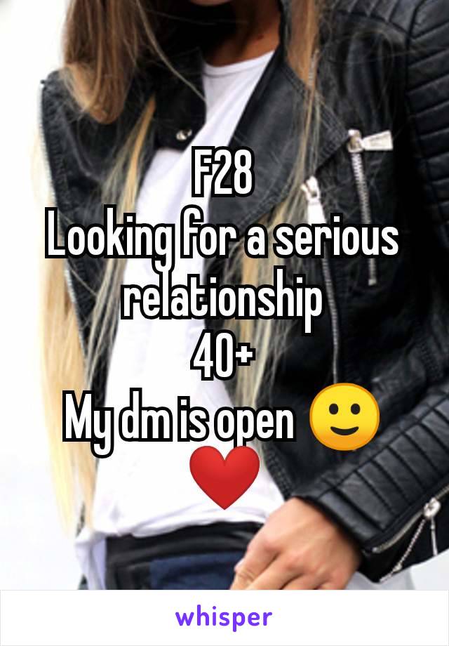 F28
Looking for a serious relationship
40+
My dm is open 🙂❤️