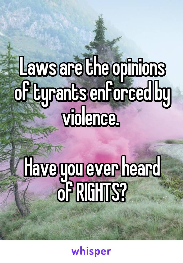 Laws are the opinions of tyrants enforced by violence. 

Have you ever heard of RIGHTS?