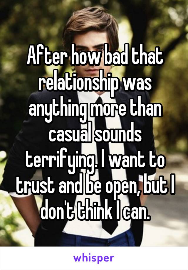 After how bad that relationship was anything more than casual sounds terrifying. I want to trust and be open, but I don't think I can.