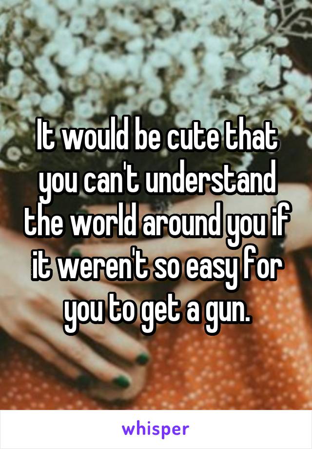 It would be cute that you can't understand the world around you if it weren't so easy for you to get a gun.