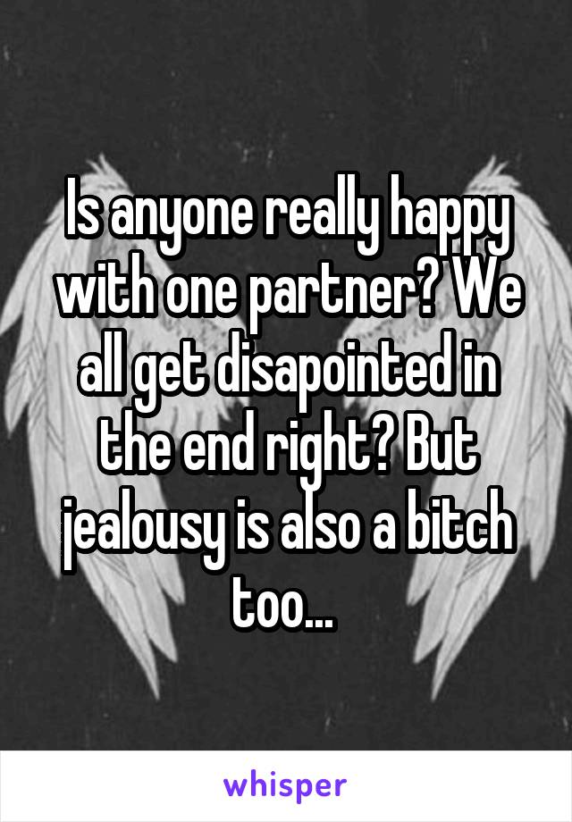 Is anyone really happy with one partner? We all get disapointed in the end right? But jealousy is also a bitch too... 