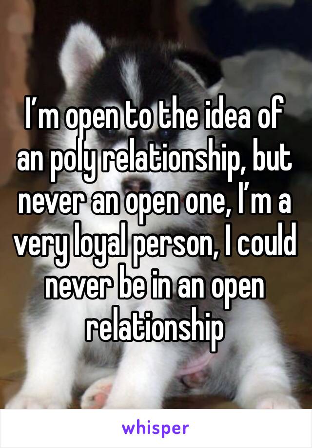 I’m open to the idea of an poly relationship, but never an open one, I’m a very loyal person, I could never be in an open relationship 