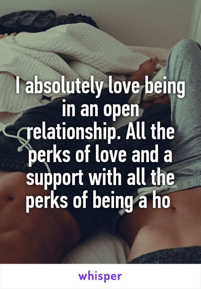 I absolutely love being in an open relationship. All the perks of love and a support with all the perks of being a ho 